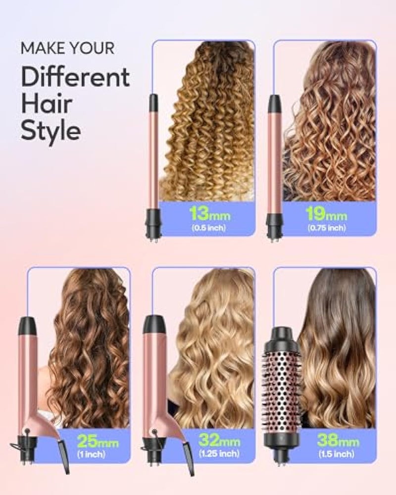 Wavytalk 5 in 1 Curling Iron,Curling Iron Set with Heated Round Brush and 4 Interchangeable Ceramic Curling Wand(0.5”-1.25"), Instant Heat Up,Dual Voltage Hair Curler - Image 2