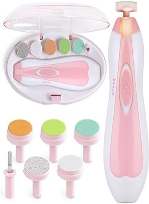 ROMINO Baby Nail Trimmer New Born Electric Baby Nails Cutter with 6 Different Detachable Heads - 4 Working Modes - 360 Degree Moderate Rotating - 60db Light Sound - 2AA Batteries (Pink)