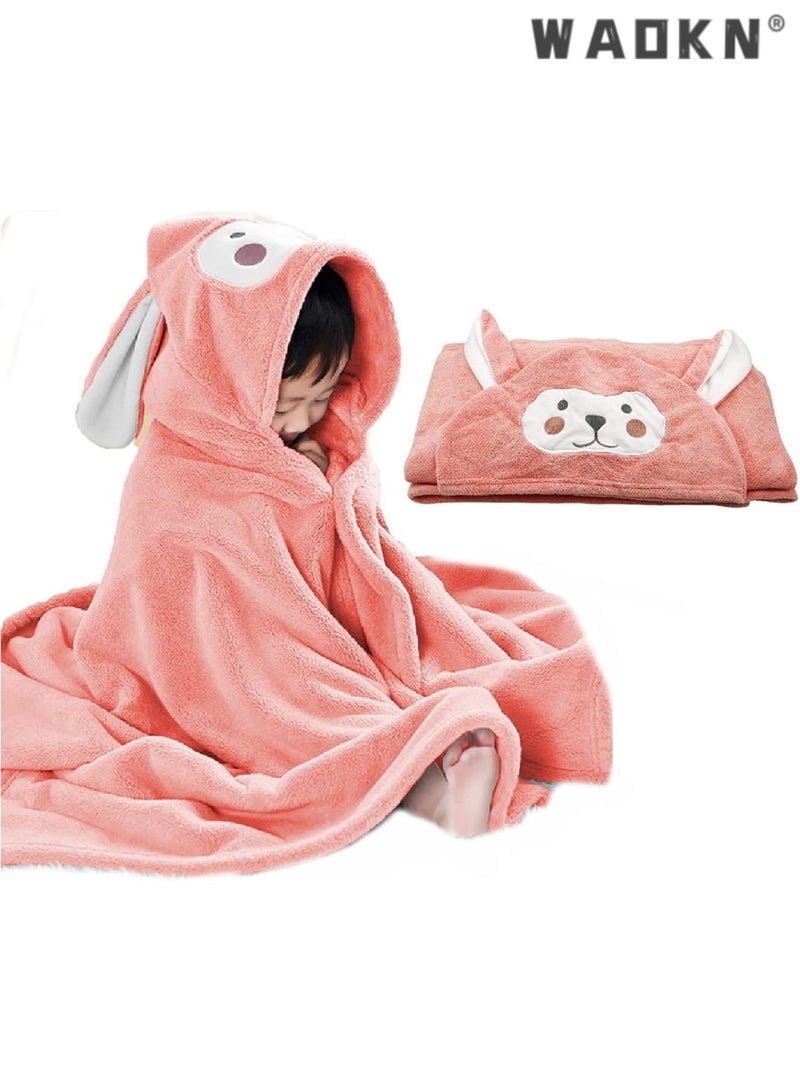 WAOKN Baby Bath Towel Hooded Ultra Soft Towel Highly Absorbent Bathrobe Blanket Toddlers Shower Gifts for Boys Girls-Extra Large 28" x 55" (Pink) - Image 1