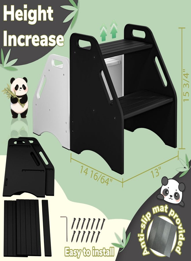 AMBIRD Wooden Step Stool, 15.75'' H Potty Training Toddler 300 lbs Capacity with Safety Non-Slip Pads and Handles, Step Stools for Kids, Bamboo 2-Step Stool for Bathroom, High Beds (Black) - Image 5