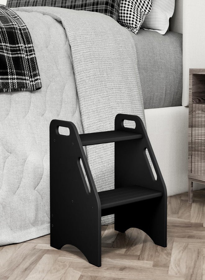 AMBIRD Wooden Step Stool, 15.75'' H Potty Training Toddler 300 lbs Capacity with Safety Non-Slip Pads and Handles, Step Stools for Kids, Bamboo 2-Step Stool for Bathroom, High Beds (Black) - Image 1