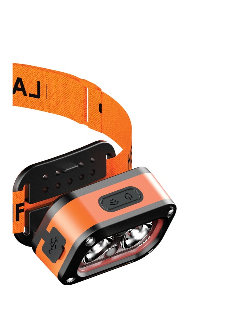 بورودو مصباح رأس LED قابل لإعادة الشحن، يعمل بتحكم يدوي، مزود ببطارية سعة 800 مللي أمبير/ساعة، سطوع 150 لومن، أوضاع إضاءة متعددة، منفذ شحن من النوع C، مدة تشغيل تصل إلى 6 ساعات، عصابة رأس مرنة قابلة للتعديل - برتقالي - Image 5