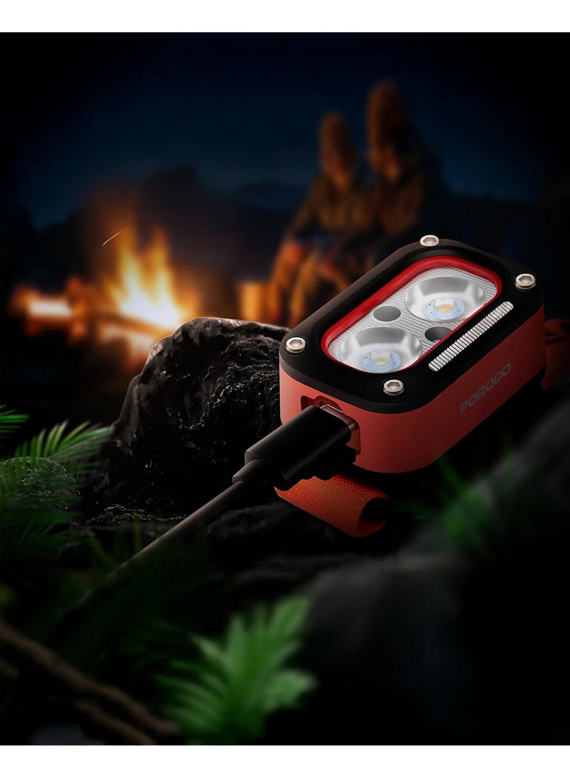 بورودو مصباح رأس LED قابل لإعادة الشحن، يعمل بتحكم يدوي، مزود ببطارية سعة 800 مللي أمبير/ساعة، سطوع 150 لومن، أوضاع إضاءة متعددة، منفذ شحن من النوع C، مدة تشغيل تصل إلى 6 ساعات، عصابة رأس مرنة قابلة للتعديل - برتقالي - Image 4