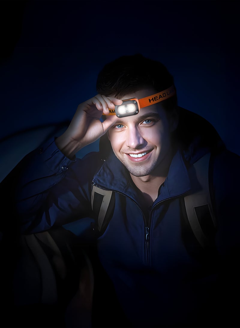 بورودو مصباح رأس LED قابل لإعادة الشحن، يعمل بتحكم يدوي، مزود ببطارية سعة 800 مللي أمبير/ساعة، سطوع 150 لومن، أوضاع إضاءة متعددة، منفذ شحن من النوع C، مدة تشغيل تصل إلى 6 ساعات، عصابة رأس مرنة قابلة للتعديل - برتقالي - Image 2