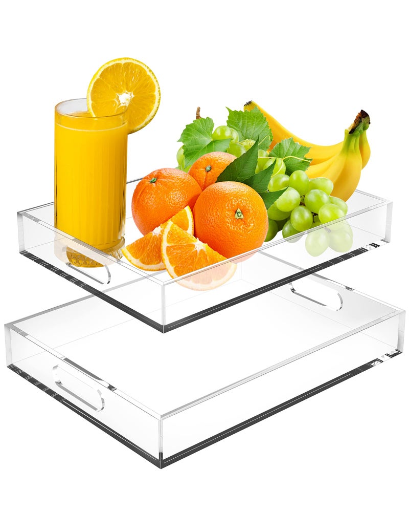 Acrylic Serving Tray Set of 216x12 154x119 Inch Clear Luxury Trays for Kitchen Dining Bathroom Organizer NonSlip ScratchResistant SpillProof Design Ideal Gift for Housewarming Parties