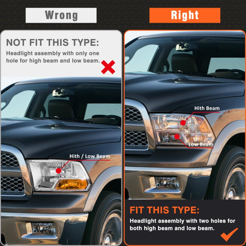 AXLAHA 2009-2018 Dodge Ram Headlights Assembly for 2009-2018 Dodge Ram 1500, 2010-2018 Dodge Ram 2500/3500 Chrome Housing Amber Reflector Driver and Passenger Side - Image 2