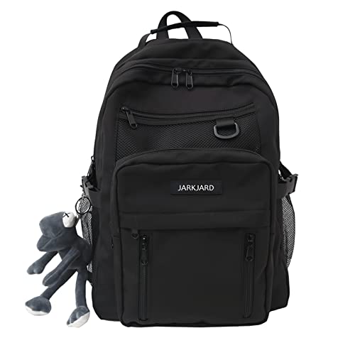 JARKJARD Cute Aesthetic Backpack Kawaii Backpack for School with Cute Pendant Casual Daypack Middle Student Travel College Bookbag for Girls Large Capacity(Black) - Image 1
