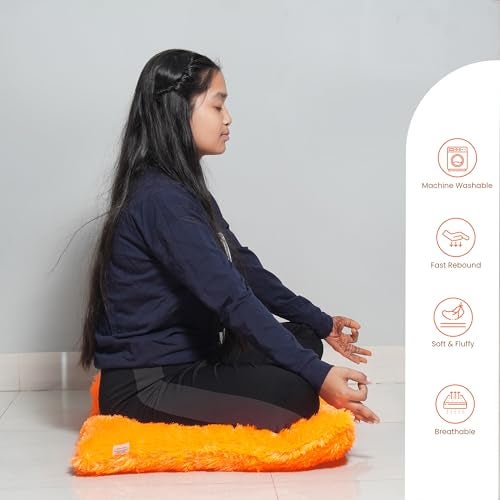 NEXTGO Floor Seat Cushions Yoga Meditation Mat Pooja aasan Soft Extra Comfortable Feather Touch Last Long Upto Washable Material Size 24 x 30 Inch 2 x 2.5 Fit (Orange) - Image 3