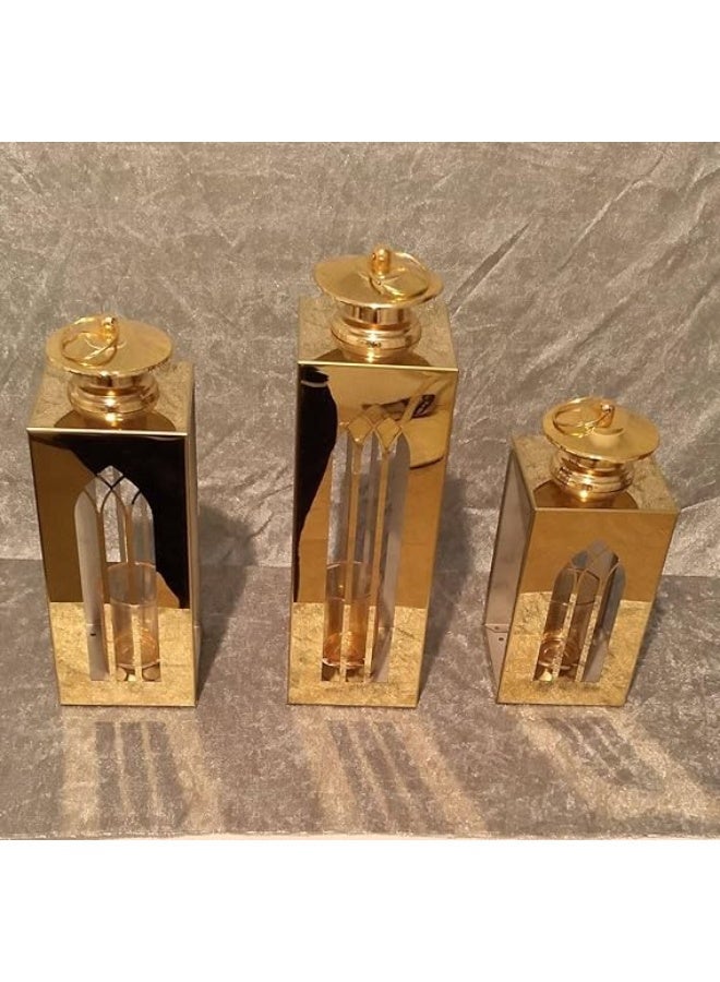 NAMA Luxury golden metal lantern set, 3 pieces, classic Gothic style design, sizes 35×10, 30×10, and 20×10 cm, home decor candle holder - Image 3