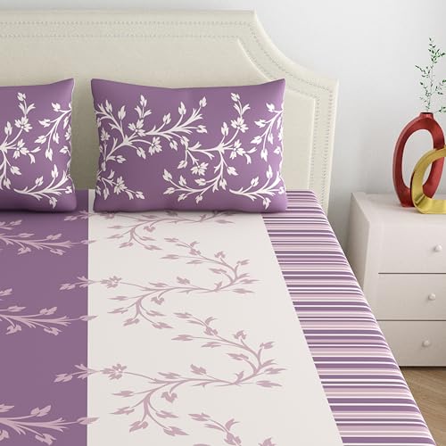 Dreamscape 140 TC 100% Cotton Double Bedsheet for Double Bed, 1 Bed Sheet (Size 87 x 98 inches) with 2 Pillow Covers, Purple - Image 3