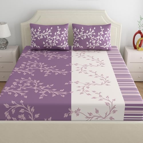Dreamscape 140 TC 100% Cotton Double Bedsheet for Double Bed, 1 Bed Sheet (Size 87 x 98 inches) with 2 Pillow Covers, Purple - Image 2