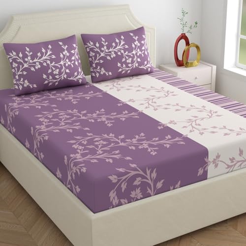 Dreamscape 140 TC 100% Cotton Double Bedsheet for Double Bed, 1 Bed Sheet (Size 87 x 98 inches) with 2 Pillow Covers, Purple - Image 1