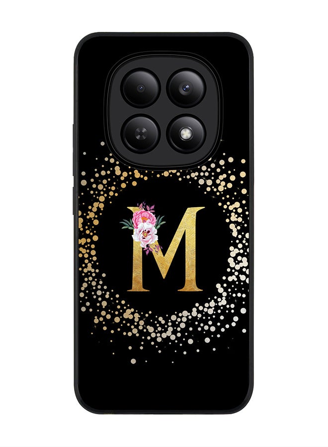 For Xiaomi Redmi Note 15 4G Case,Slim fit Camera Protection, Shockproof Thin Phone cover  - Custom Monogram Floral - M ( Black )