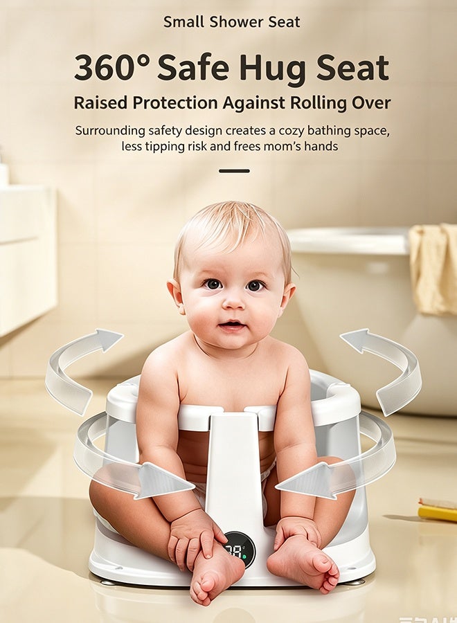 Warme Baby Bath Seat for Babies 6M+ Non-Slip Infant Bathtub Chair with Soft Cushion & 4 Suction Cups, Sit-Up Toddler Bath Seat with Temperature-Sensing Colors, Baby Bather & Shower Chair Support, Grey - Image 2
