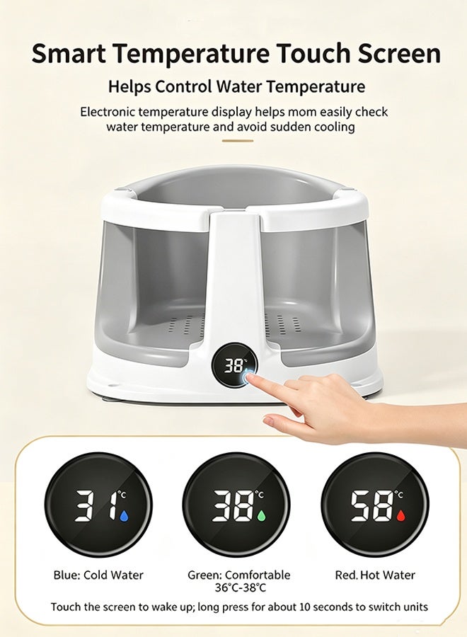 Warme Baby Bath Seat for Babies 6M+ Non-Slip Infant Bathtub Chair with Soft Cushion & 4 Suction Cups, Sit-Up Toddler Bath Seat with Temperature-Sensing Colors, Baby Bather & Shower Chair Support, Grey - Image 4
