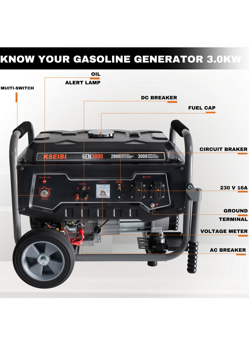 KSEIBI GEN 3000 Gasoline Generator, 3.0KW – Powerful & Reliable Portable Generator for Home, Outdoor & Worksite Use  - Image 2