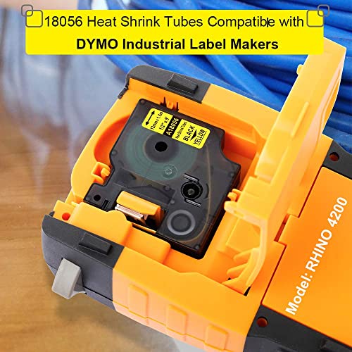Aonomi Industrial Labels Replace for DYMO 18056 A18056 12mm Heat Shrink Tube Label Compatible with DYMO Rhino 4200, 5200, 5000, 6000, 6000+ Industrial Label Maker, Black on Yellow, 1/2" x 4.9',4-Pack - Image 2