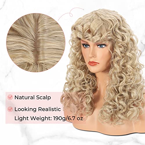 LONAI Curly Wig with Bangs for Women Long Ash Blonde Kinky Wigs with Bangs WIG006 Curly Shag Synthetic Wig for Daily Use Party Cosplay-Ash Blonde - Image 4