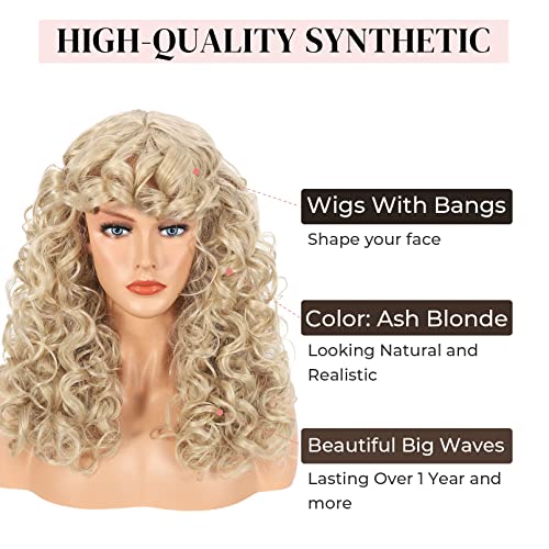 LONAI Curly Wig with Bangs for Women Long Ash Blonde Kinky Wigs with Bangs WIG006 Curly Shag Synthetic Wig for Daily Use Party Cosplay-Ash Blonde - Image 3