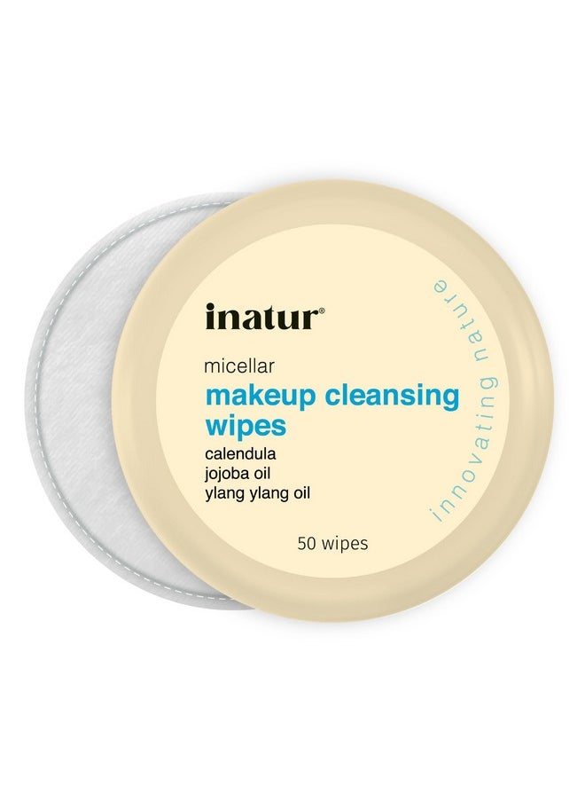 INATUR Makeup Remover Face Wipes (50 Wipes), Daily Cleansing Facial Towelettes To Remove Waterproof Make Up And Mascara, Jojoba Oil, Micellar Deep Cleans, No Artificial Chemicals  - Image 1