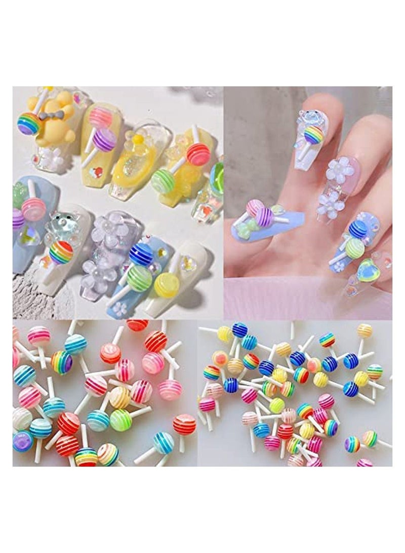 100Pcs Cute 3D Lollipop Candy Mini Nail Art Decorations DIY Accessories charm Cartoon Manicure Supplies Random Color