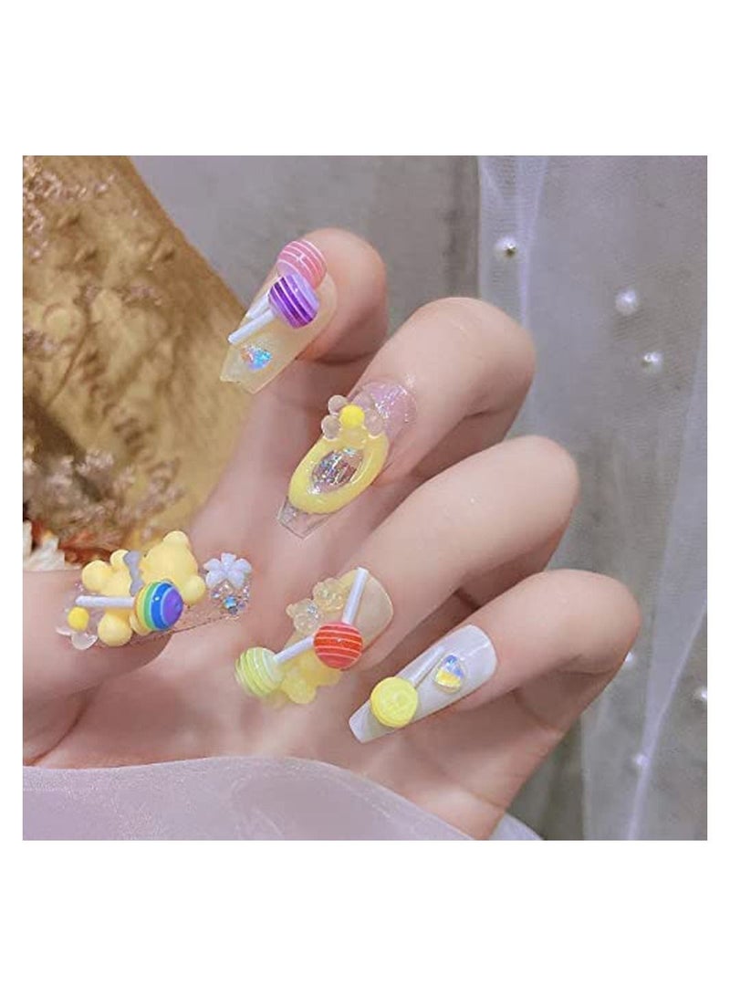 100Pcs Cute 3D Lollipop Candy Mini Nail Art Decorations DIY Accessories charm Cartoon Manicure Supplies Random Color