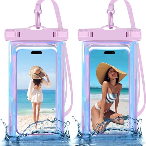 Famoby Up to 8.3" 2 Pack Iridescence Universal Waterproof Phone Pouch, Large Phone Waterproof Case Dry Bag, Protection Level: IP68, Outdoor Sports for Apple iPhone,Samsung,and More, Iridescence 2 Pack - Image 1