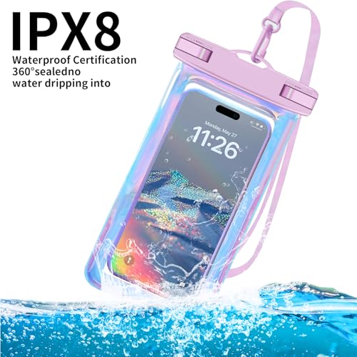 Famoby Up to 8.3" 2 Pack Iridescence Universal Waterproof Phone Pouch, Large Phone Waterproof Case Dry Bag, Protection Level: IP68, Outdoor Sports for Apple iPhone,Samsung,and More, Iridescence 2 Pack - Image 4