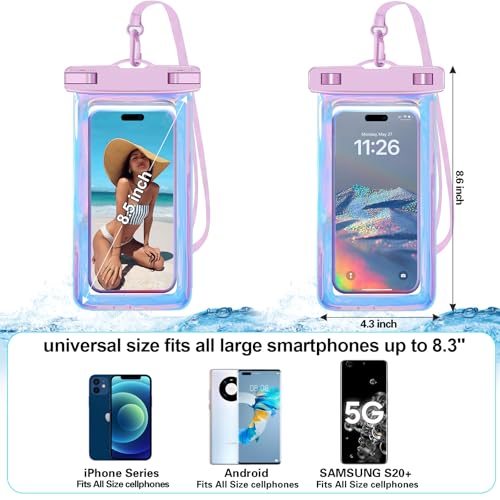 Famoby Up to 8.3" 2 Pack Iridescence Universal Waterproof Phone Pouch, Large Phone Waterproof Case Dry Bag, Protection Level: IP68, Outdoor Sports for Apple iPhone,Samsung,and More, Iridescence 2 Pack - Image 2