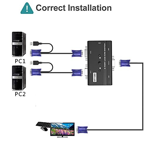 MT-VIKI VGA KVM Switch, 2 Port USB VGA KVM Switch for 2 Computers Share 1 Monitor Keyboard Mouse Printer, + 2 KVM Cables - Image 5