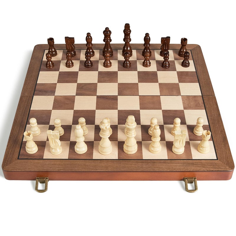 ELONGDI 15" Wooden Chess Set with Magnetic Pieces - Extra Queens - Folding Chessboard Portable Travel Tournament Chess Board Games for Adults Kids - Image 5