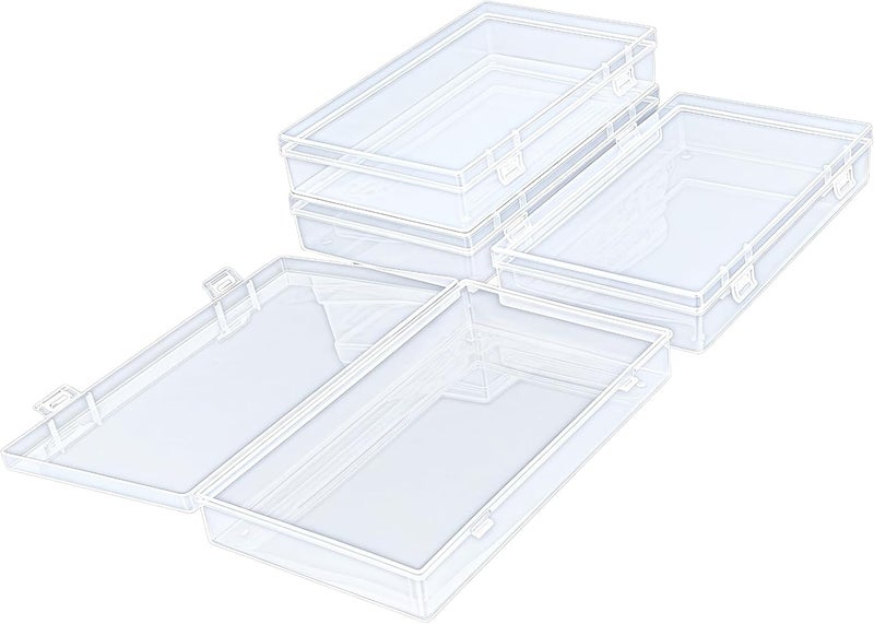 Thintinick 4 Pack Rectangular Clear Plastic Storage Containers Box with Hinged Lid for Beads and Other Small Craft Items (7.87 x 4.72 x 1.38 inch) - Image 1