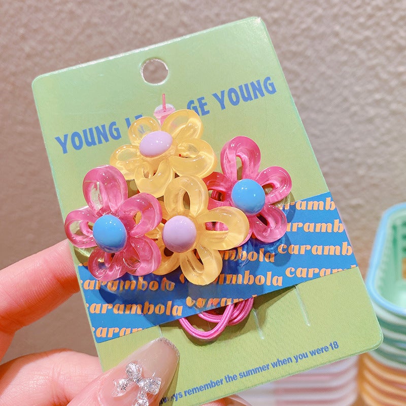 Generic Candy Sheer Floral Hair Ties Sweet Set 5. Pink hair ring cardboard stickers random