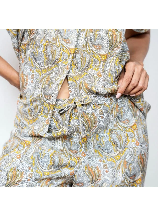 Aadaraya Aadaraya Printed Short Sleeve Shirt and Elasticated Pyjama Set