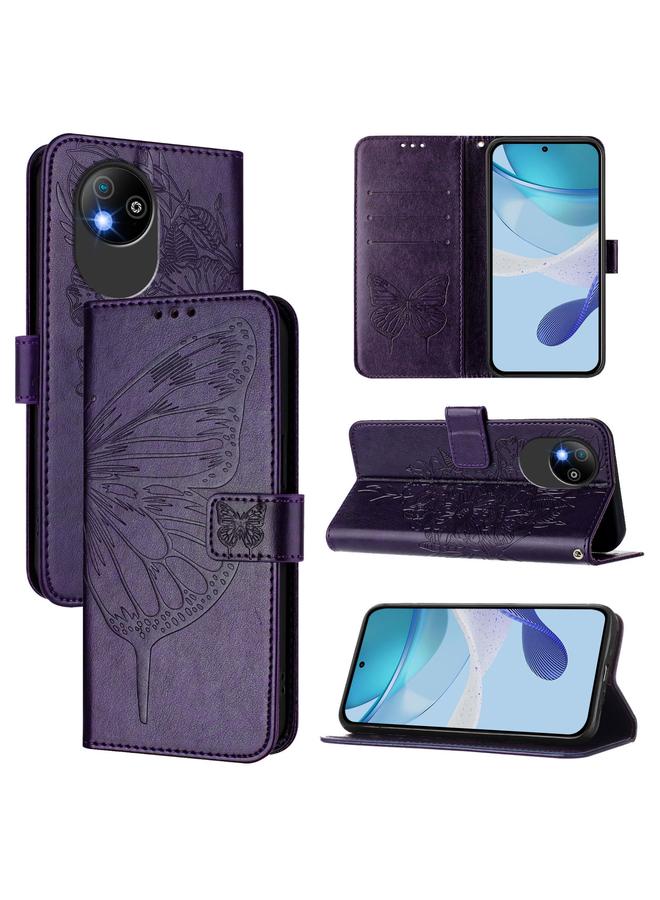 For ZTE Blade A35 Lite / A35 Core Embossed Butterfly Leather Phone Case(Dark Purple)