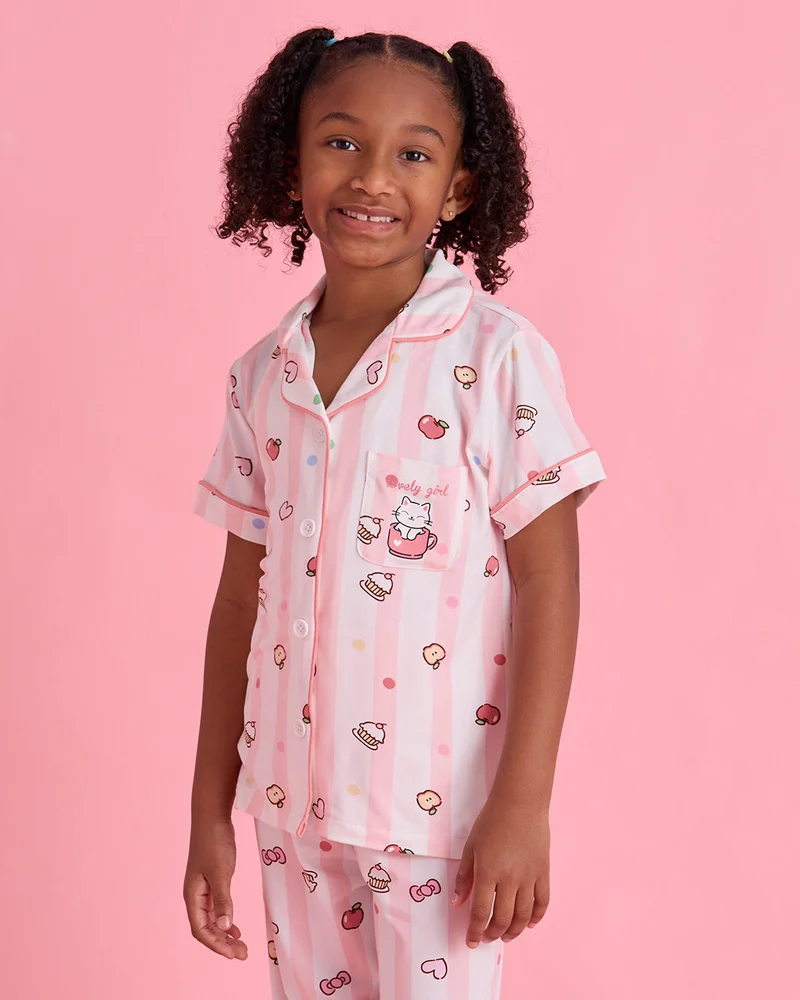 Redtag Girls White Floral Front Open Pyjama Set