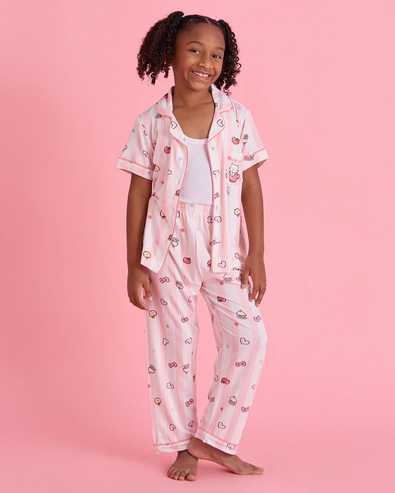 Redtag Girls White Floral Front Open Pyjama Set