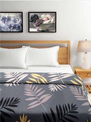 TIB The Intellect Bazaar Cotton Feel Polycotton King Size Bed Sheet with 2 Pillow Covers,90X100 Inches (Leaf, Grey) - Image 2