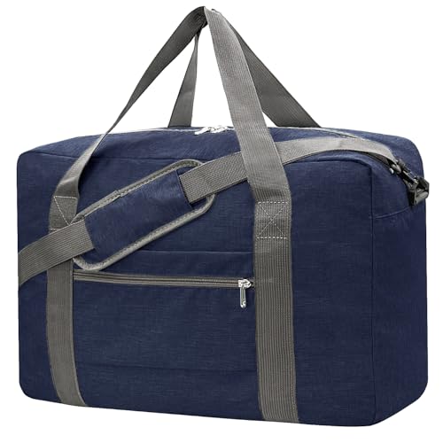 Beurlike For Spirit Airlines Personal Item Bag 18x14x8 Foldable Carry on Bags for Airplanes Travel Duffel Bags for Women and Men(Snow Navy (With Shoulder Strap)) - Image 1