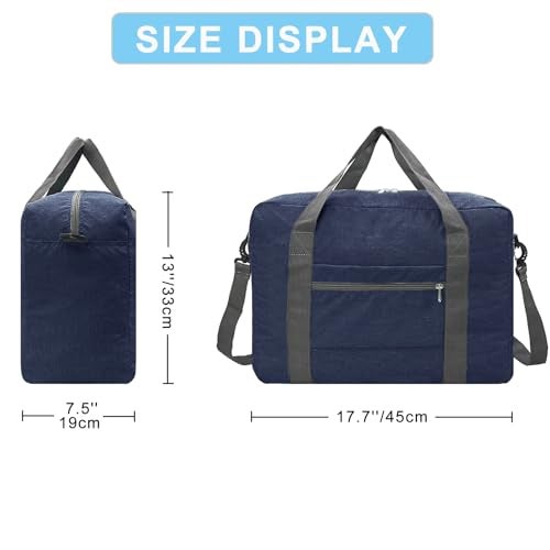Beurlike For Spirit Airlines Personal Item Bag 18x14x8 Foldable Carry on Bags for Airplanes Travel Duffel Bags for Women and Men(Snow Navy (With Shoulder Strap)) - Image 4