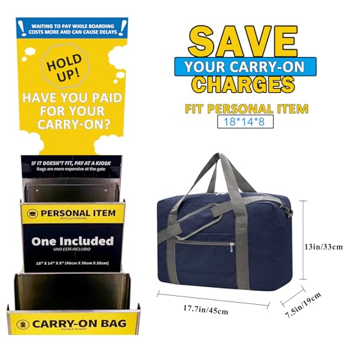 Beurlike For Spirit Airlines Personal Item Bag 18x14x8 Foldable Carry on Bags for Airplanes Travel Duffel Bags for Women and Men(Snow Navy (With Shoulder Strap)) - Image 2