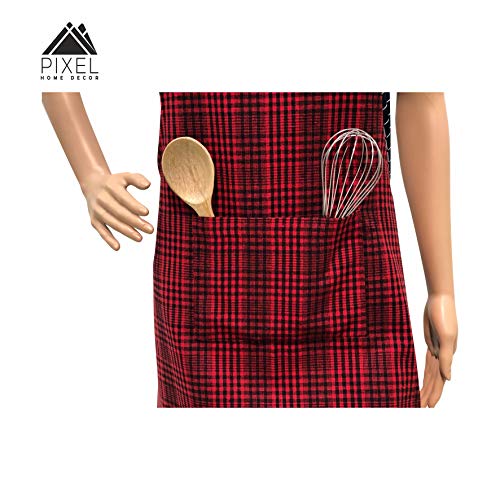 PIXEL HOME DECOR Pixel Home Cotton Apron With Front Center Pocket With Ends (Red Stripe Apron) - Image 2