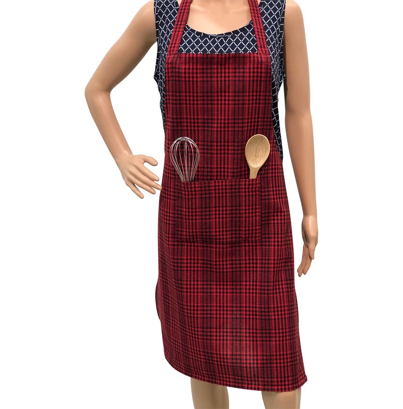 PIXEL HOME DECOR Pixel Home Cotton Apron With Front Center Pocket With Ends (Red Stripe Apron) - Image 1