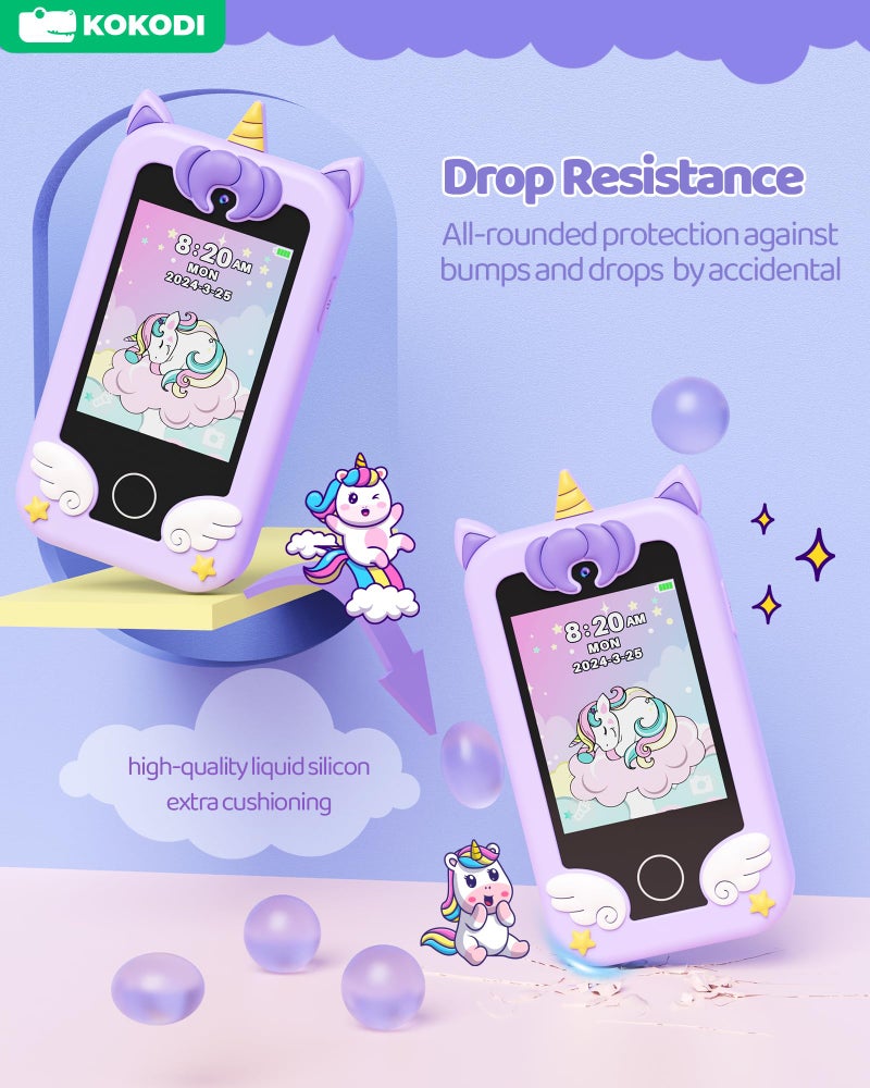 Kokodi Kids Smart Phone Toys Gifts Birthday Homes Unicorn Toddler Play Play For Girls 3-10 HD HD Phone For Kids Travel Preshool Learn - Image 2