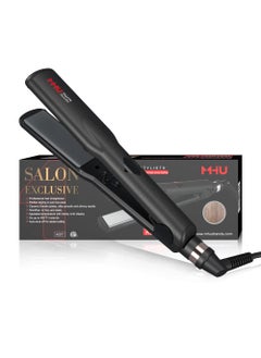 MHU Professional Hair Straightener 2 in 1 Dual Voltage Curling Iron with Floating Plates 125 Inch Wide Ceramic Ionic Flat Iron for Straightening and CurlingDigital DisplyAuto Shut Off Black 