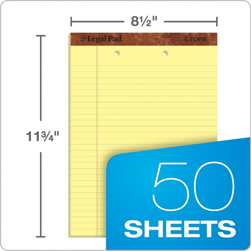 TOPS The Legal Pad Writing Pads, 8-1/2" x 11-3/4", Canary Paper, Legal Rule, 50 Sheets, 12 Pack (7531) - Image 2