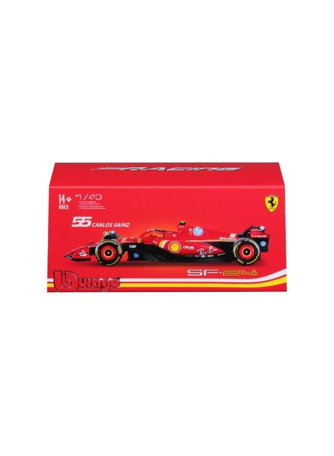Bburago سيارة ببراغو فورمولا 1 بطولة العالم للسباقات 2024 سكوديريا فيراري SF-24 #55 كارلوس ساينز (أحمر، 1:43) - Image 1