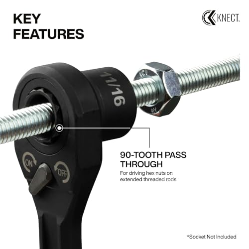 KLEIN TOOLS 65408ADP KNECT M Pass Through Ratchet and 38Inch Socket Adapter Set 90Tooth Wrench for Extended Threaded Rods Compact and Comfortable Grip Traditional Socket Compatibility - Image 3