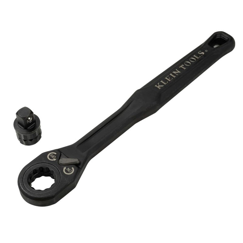 KLEIN TOOLS 65408ADP KNECT M Pass Through Ratchet and 38Inch Socket Adapter Set 90Tooth Wrench for Extended Threaded Rods Compact and Comfortable Grip Traditional Socket Compatibility - Image 2