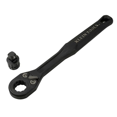 KLEIN TOOLS 65408ADP KNECT M Pass Through Ratchet and 38Inch Socket Adapter Set 90Tooth Wrench for Extended Threaded Rods Compact and Comfortable Grip Traditional Socket Compatibility - Image 1